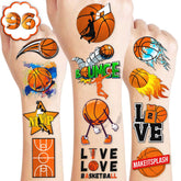 8 Sheets (96PCS) Basketball Temporary Tattoos Sports Theme Birthday Party Decorations Supplies Favors Decor Stickers For Kids Boys Girls Gifts Classroom School Prizes Rewards
